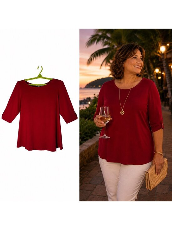 Susan Graver Tops - Susan Graver Women's Liquid Knit Hot Pink 3/4 Sleeve w/Button Detail 2X Travel